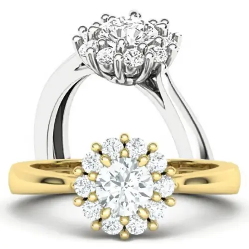 טבעת דיאנה יהלומים משובצת ביהלום מרכזי עגול בסגנון HALO