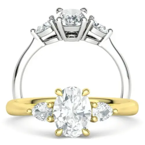 טבעת 3 יהלומים בחיתוך אובל