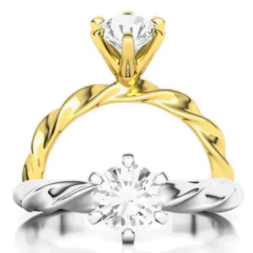 טבעת אירוסין סוליטר עם פס מפותל