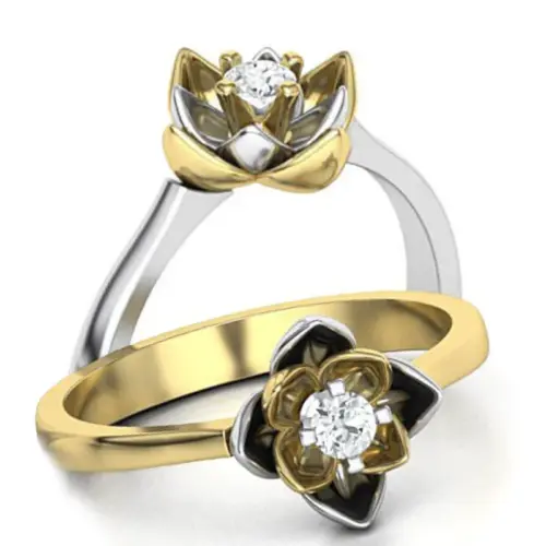 טבעת אירוסין פרח לוטוס משובצת יהלום