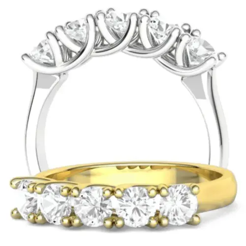 טבעת 5 יהלומים שורה