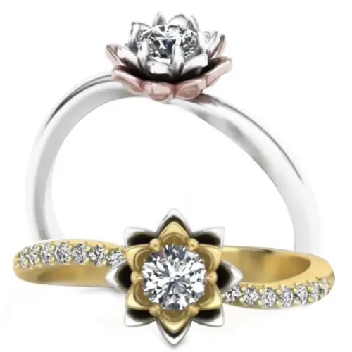 טבעת לוטוס זהב ויהלומים